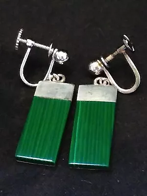 Vintage Clip On 925 Silver Earrings Malachite • $19.99