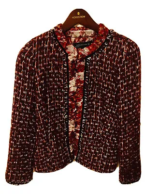 Zara Woman Wool Blend Burgundy Tweed Blazer/Jacket Floral Silk Lining Size Small • $28.99