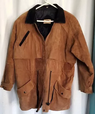 G4000 Suede Leather Lined Windbreaker Style Jacket Brown Size L Excellent Cond. • $35