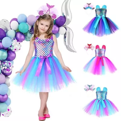 Kids Girls Mermaid Princess Costume Headband Outfit Set Fancy Dress Book Week AU • $9.99