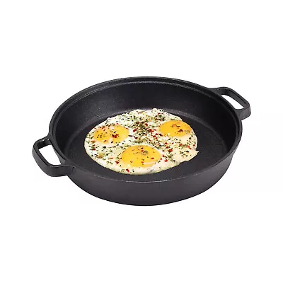 £17.95 • Buy Cast Iron Frying Pan Grill Skillet Non-stick Griddle Pot Cookware Two Handles
