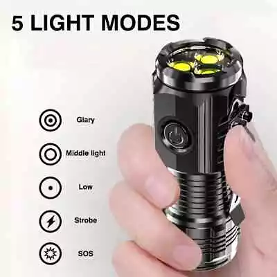 5-Mode Rechargeable Micro Mini ABS LED Flashlight With Hat Clip Magnetic Tail • $3.97