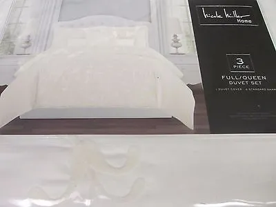 New NICOLE MILLER 3pc Ivory Cream Embroidered Floral Duvet Set - Full/Queen • $129.99