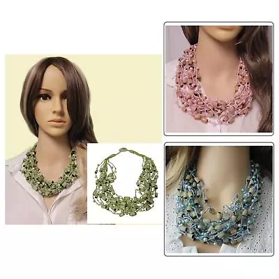 Multi Strand Pastel Faux Pearl Wood Beaded Necklace 21  - Choice Green Blue Pink • $11.99