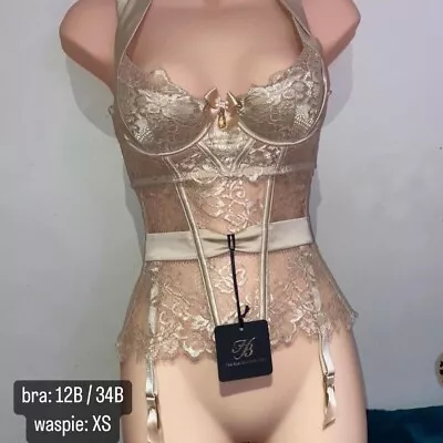 $290 • Buy Honey Birdette Chloe Gold 12B/34B Bra + XS Suspender . With Tags. Read Slides