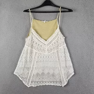 Miss Me White Lace Inset Embroidered Tank Top Medium Shirt Blouse • $10.42