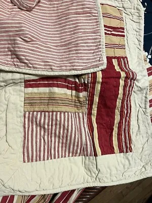 POTTERY BARN Vintage Quilt Patchwork Ticking Stripe Standard Sham Red-Tan-Khaki • $17