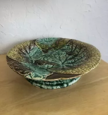 Antique BEGONIA LEAF Majolica Compote Bowl FOOTED Circa 19th Century • $100