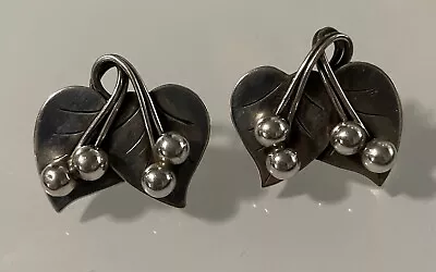 Georg Jensen Sterling Silver 11.7g Double Leaf Earrings Pair #112 • $700