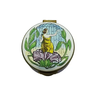 $157 • Buy Crummles English Enamels Trinket Pill Box Art Nouveau Lady Rain Flower Purple