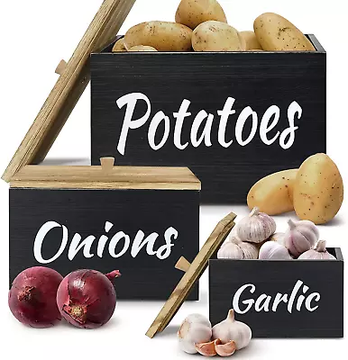 Potato And Onion Storage Set Of 3 Farmhouse Kitchen Storage Container Set Black • $43.50