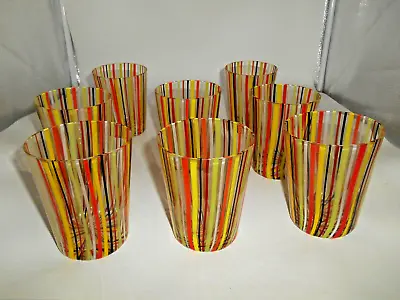 Absolutely Gorgeous Set Of 8 Murano Glass 15 Oz. Striped 4.5   Tumblers • $350