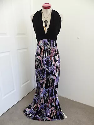 SACHA DRAKE Black Purple Maxi DRESS Size 12 Convertible Long Floral Cocktail Eve • $65