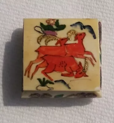 Vintage Handcrafted Turkish Camel Bone Trinket Pill Box Painted Antelope Deer • $32.95