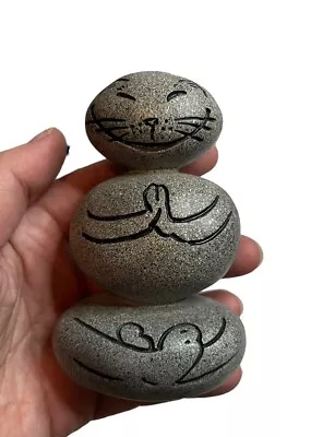 Yoga Cat Figurine Meditation Zen Kitty Resin Faux Rock Art Stacked Master Mu • $19