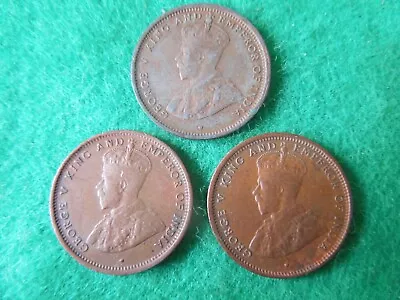 Three George V British Ceylon 1/2 Cent Coins 1912 F And 2 X 1914 Both AU • £12