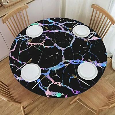 $22.38 • Buy Marble Tablecloth Elastic Fitted Table Cloth Round Table Cover Washable For K...