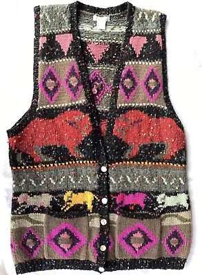Susann D 100% Wool Knit Sweater Vest Vintage Animals Women’s Size M • $22.99