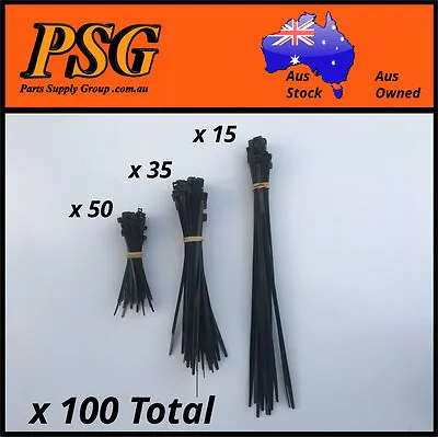 100 X Mixed Cable Ties Zip Ties Black (100mm 200mm 280mm) Nylon UV Stabilised • $11