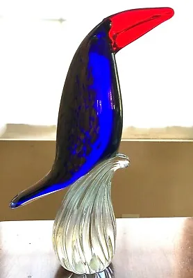 Murano Italy Glass Tropical Toucan Bird Figure Cobalt Blue W/Gold & Orange 10.5” • $164