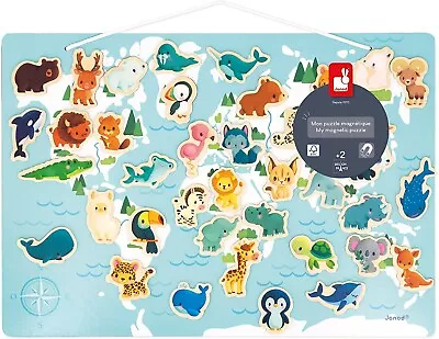 Janod Minikids World Puzzle-40 FSC Wood Magnets Baby Animal Magnets J05468 • £24.99