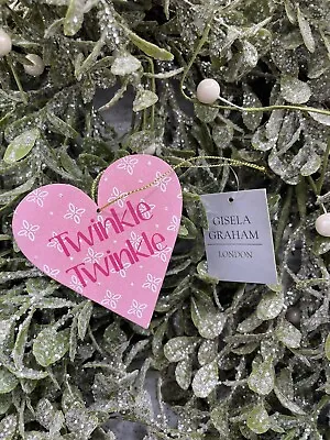 £3 • Buy Gisela Graham Christmas Tree Decoration Pink Wooden Heart Twinkle Twinkle