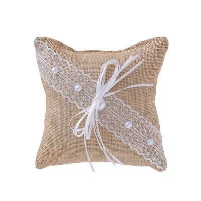 Wedding Ring Pillow Wedding Ring Cushion Burlap Jute Ring Bearer Pillow (J23-A) • £10.94