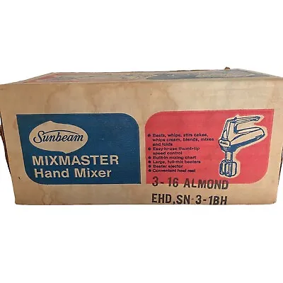 Vintage Sunbeam Mixmaster Hand Mixer Almond EHD SN-3-1BH NOS - Sealed • $74.99