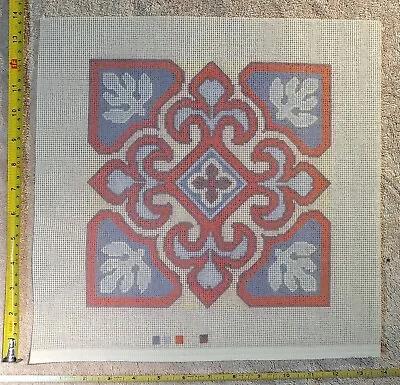 Vintage Red & Blue Geometric Pattern Needlepoint Canvas • $19