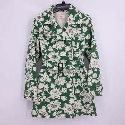 Merona Coat Trench Retro 60's Color Blocked Floral Belted Waist Green White S • $50