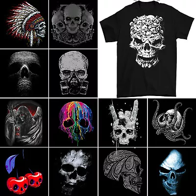 Skull T-Shirt Mens Biker Tattoo Tribal Viking Demon Gym Heavy Metal Rock Death • £10.99