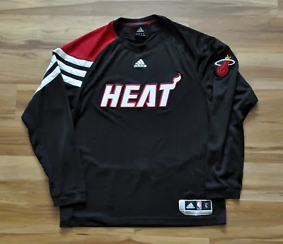 Miami Heat Adidas Warm Up Long Sleeve Warmup Shirt Black LeBron Wade NBA Men L • $49.99