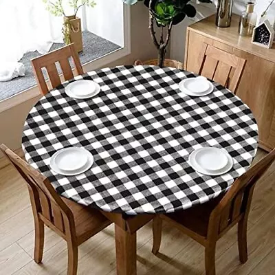 Vinyl Fitted Round Table Cover With Elastic Black And White Checkered Tablecl... • $18.48