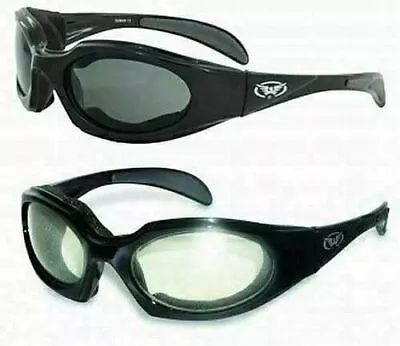 2 THICK FOAM PADDED Motorcycle Riding Sunglasses-SMOKED & CLEAR Anti-Fog Lens • $14.98