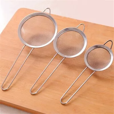 3Pcs Stainless Steel Kitchen Mesh Oil Strainer Flour Food Tea Colander Sieve • £4.79