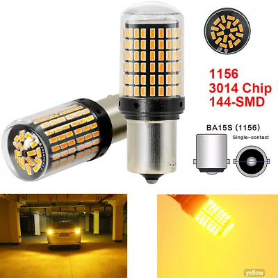 2x 1156 7506 144SMD LED Front Turn Signal Blinker Lights Bulbs 3014 Yellow 3000K • $14.61