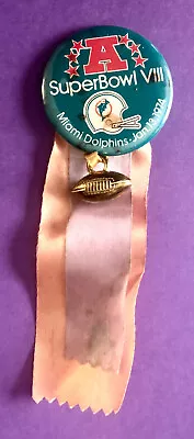 Vintage Miami Dolphins 1974 Super Bowl VIII Pinback W/ Gold Football And Ribbons • $1.99