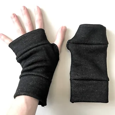 Black Fleece Gloves Winter Hand Warmers Wrist Length Fingerless Mens Womens Soft • $24