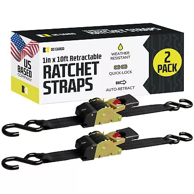 DC Cargo Retractable Ratchet Strap Tie Down Straps W/ S-Hooks 1  X 10' 2-pack • $32.29