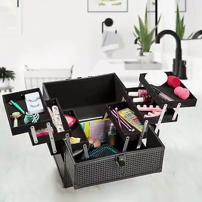 Large Makeup Train Case Cosmetics Organizer Matte Black 6 Trays • $29.97