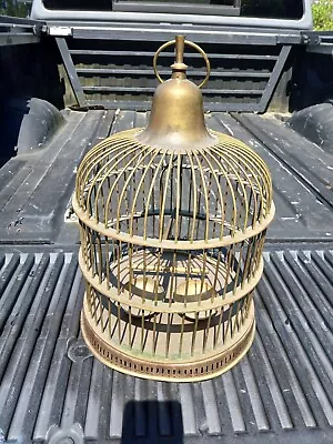 Large Solid Brass Bird Cage 18 ×13  Vintage Patina Eclectic Gatco • $198