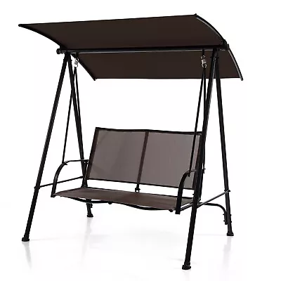 2-Person Patio Swing Seat Swing Bench Canopy Swing Loveseat Outdoor Dark Brown • $139.99