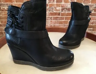 Miz Mooz NYC Black Leather Naya Wedge Ankle Boots 36 5.5-6 New • $79.95
