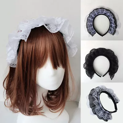 Gothic Lolita Cosplay Headband Girls Maid Wavy Ruffles Lace Satin Hair Hoop CA • $2.68