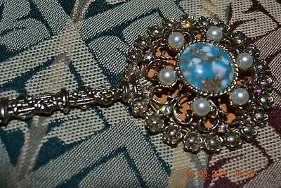 Vintage Gorgeous Ornate Small 4  Hand Mirror W/pearls/rhinestones (#350) • $21.24