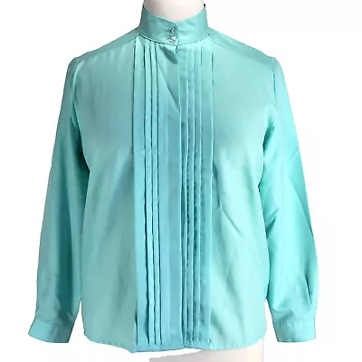 Vintage Ashley Hall Blouse Women Size 16 Mint Long Sleeve Pintucks High Neck • $18.99