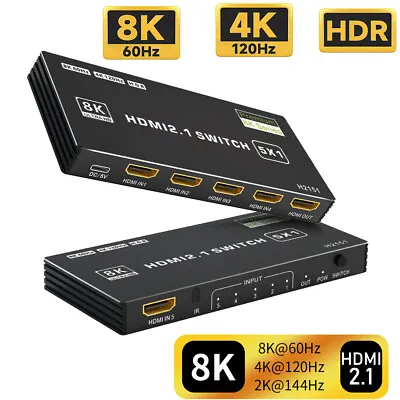 HDMI 2.1 Switch 4K 120Hz 5 Port 8K HDMI Switch Splitter 144Hz Dolby Vision HDR  • $44.19