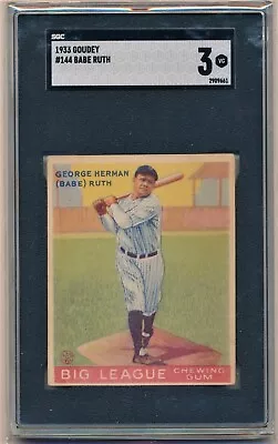 1933 Goudey #144 Babe Ruth Yankees SGC 3 • $19500