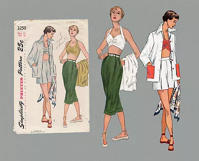 Vtg Sewing Pattern Simplicity 3250 Bra Top Beach Coat Hi Waist Short Capris B 32 • $29