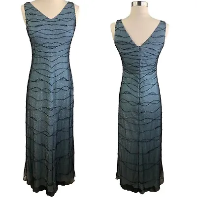 Adrianna Papell Boutique Maxi Dress Evening Gown 2YK Beaded Sz 4 S Pageant Blue • $44.88